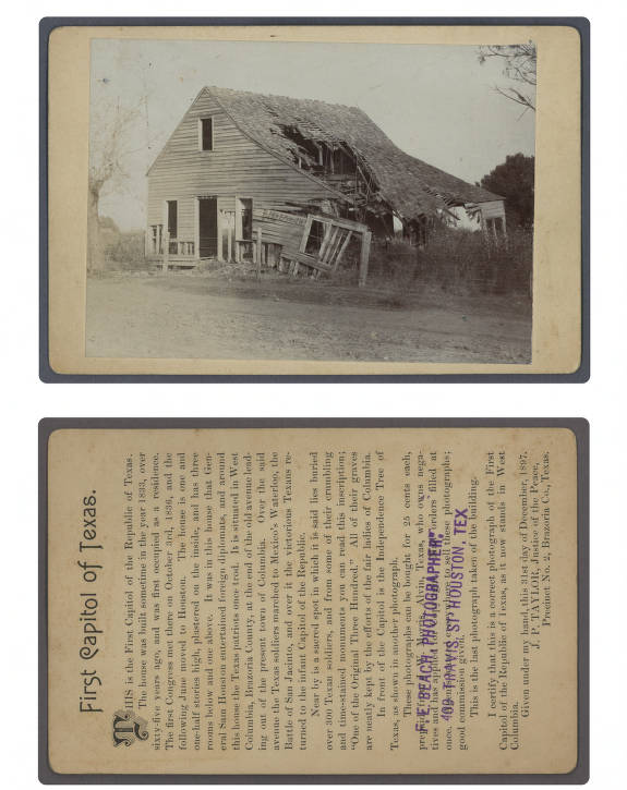 Historic photograph of the First Capitol of the Republic of Texas in West Columbia