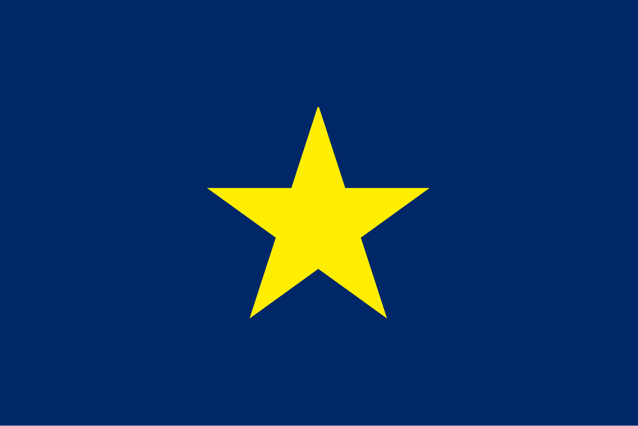 The Burnet flag of the Republic of Texas, a blue field with a large gold five-pointed star in the center